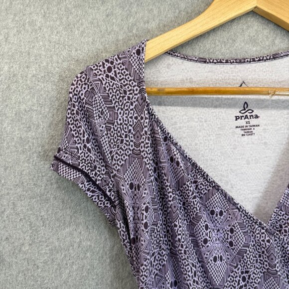 Prana Womens Size XS Purple Dress Patterned Faux Wrap V-Neck Breathe Outdoor - Picture 3 of 16